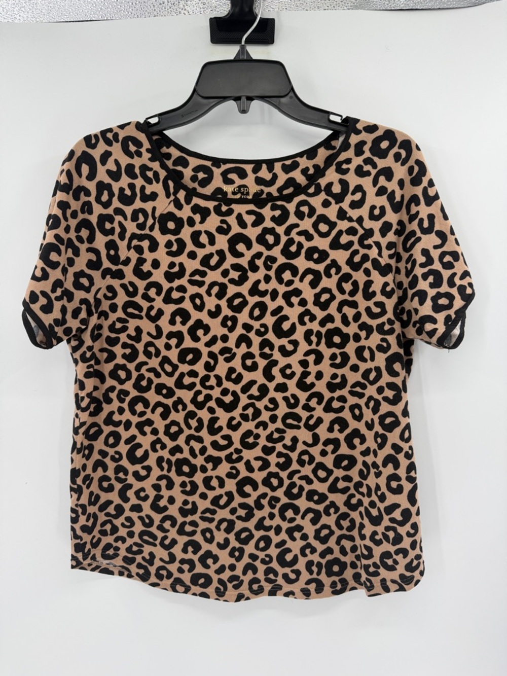 Kate Spade Leopard Print Short Sleeve Top - Tan/Black - Medium